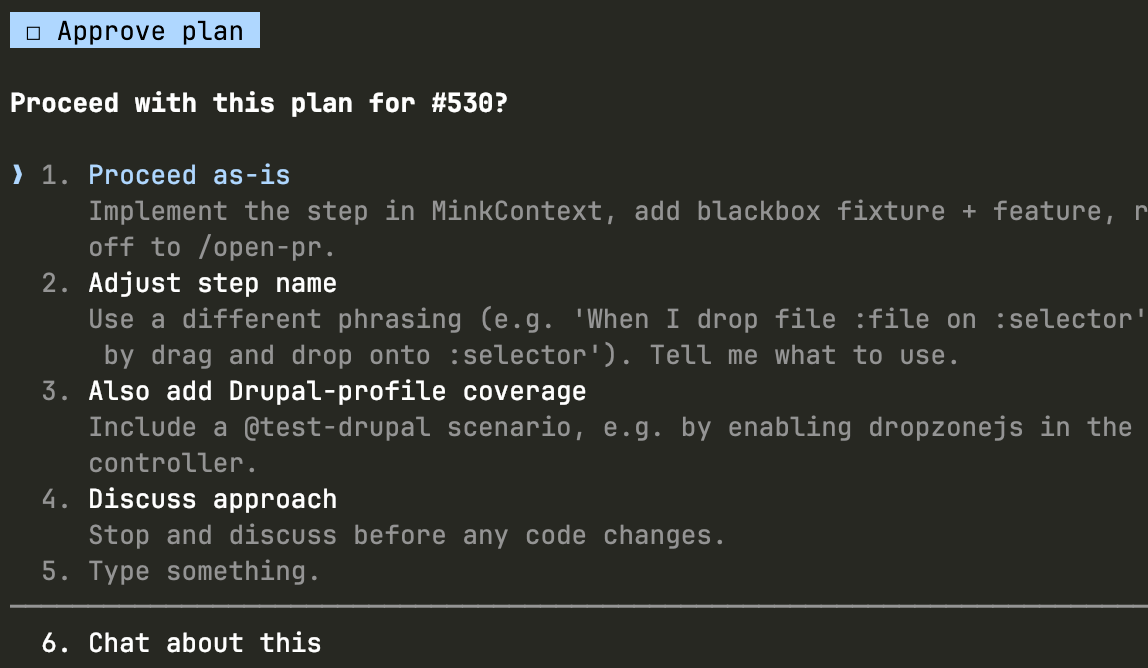 Screenshot of a plan session with an agent. The agent has drafted a spec document and listed open questions. The user has typed answers to the questions, and the agent is now asking for approval to proceed with the implementation based on the spec and the answers provided.